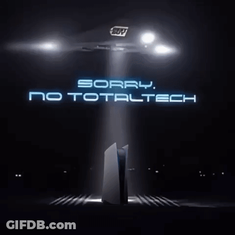 A Sign That Says " Sorry No Totaltech " Is Lit Up In The Dark GIF