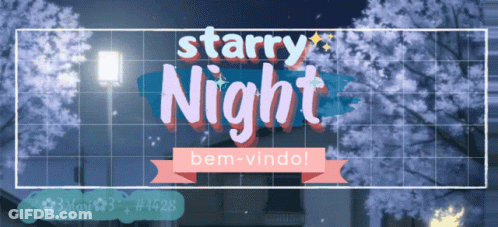 A Sign That Says Starry Night In Front Of A Building GIF