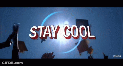 A Sign That Says " Stay Cool " Is Surrounded By People Holding Signs GIF