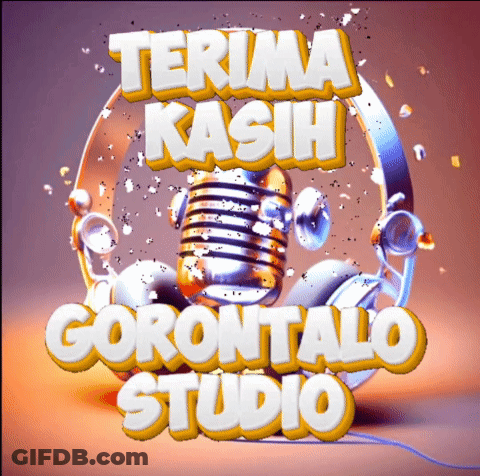 A Sign That Says Terima Kasih Gorontalo Studio With A Microphone And Headphones In The Background GIF