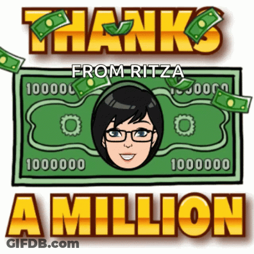 A Sign That Says Thanks From Ritza A Million With A Picture Of A Woman On It GIF