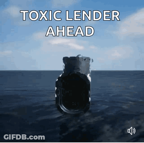 A Sign That Says Toxic Lender Ahead With A Sound Effect GIF