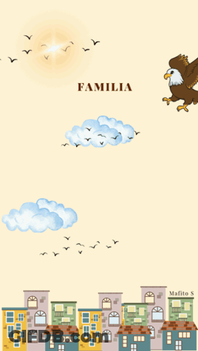 A Sign That Says Union De Estrellas Buenos Dias With An Eagle GIF