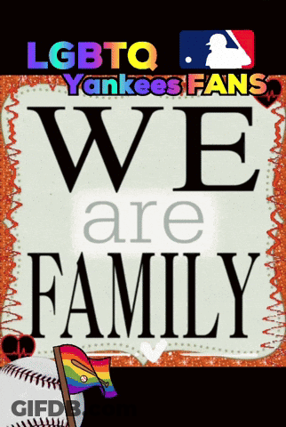 A Sign That Says We Are Family With A Baseball GIF