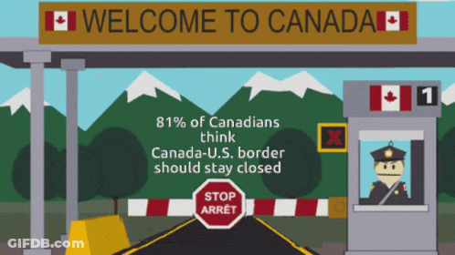 A Sign That Says Welcome To Canada Is Above A Stop Sign GIF