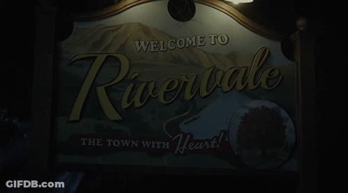 A Sign That Says " Welcome To Rivervale " On It GIF