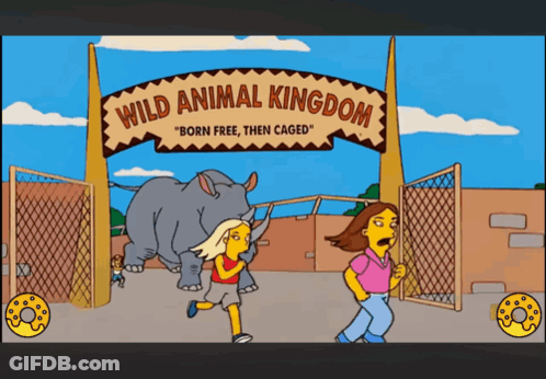 A Sign That Says Wild Animal Kingdom With A Rhino Behind It GIF