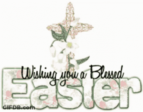 A Sign That Says Wishing You A Blessed Easter With A Cross And Flowers GIF