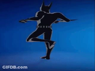 A Silhouette Of A Batman Holding A Gun On A Blue Background . GIF