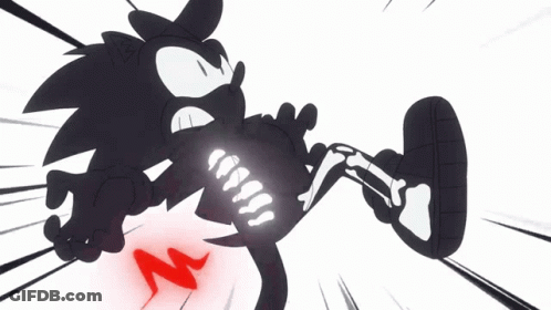 A Silhouette Of A Cartoon Character With A Red Lightning Bolt GIF