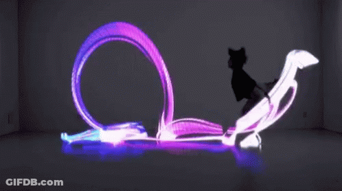 A Silhouette Of A Cat Is Being Projected On A Wall . GIF