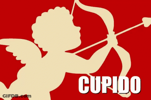 A Silhouette Of A Cupid Holding A Bow And Arrow With The Word Cupido Below It GIF