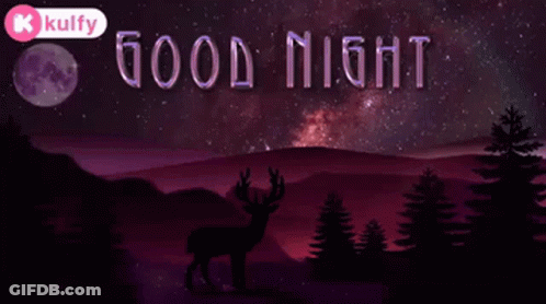 A Silhouette Of A Deer Standing In A Forest With The Words Good Night Written Above It GIF