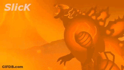 A Silhouette Of A Dinosaur Shooting A Light Beam With The Word Slick Behind It GIF