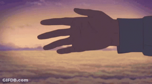 A Silhouette Of A Hand Reaching Out Towards A Cloudy Sky GIF