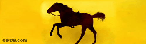A Silhouette Of A Horse With A Bridle On A Yellow Background GIF
