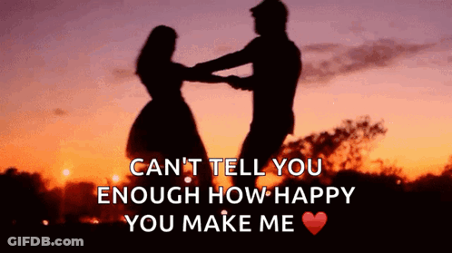 A Silhouette Of A Man And A Woman Dancing At Sunset With The Words Can 'T Tell You GIF