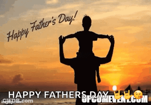 A Silhouette Of A Man Carrying A Child On His Shoulders With The Words Happy Father 'S Day . GIF