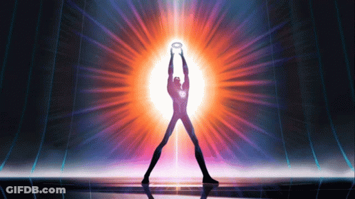 A Silhouette Of A Man Holding A Light Ring GIF