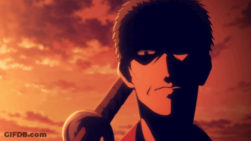 A Silhouette Of A Man Holding A Sword Against A Cloudy Sky GIF