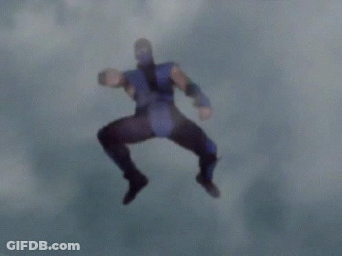 A Silhouette Of A Man In A Blue Suit Is Jumping In The Air GIF