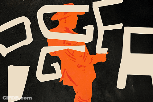 A Silhouette Of A Man In A Suit And Hat Is Surrounded By The Letters Psgf GIF