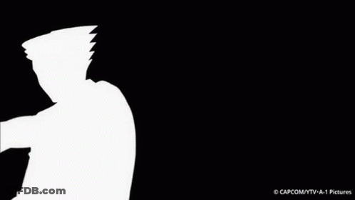 A Silhouette Of A Man Pointing With A Caption That Says Capcom / Ytv / A 1 Pictures GIF