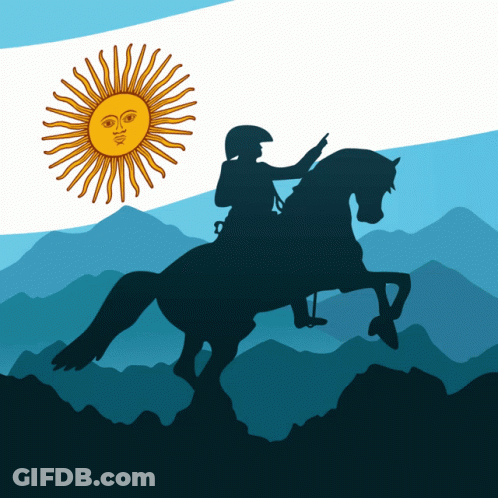 A Silhouette Of A Man Riding A Horse In Front Of A Flag GIF