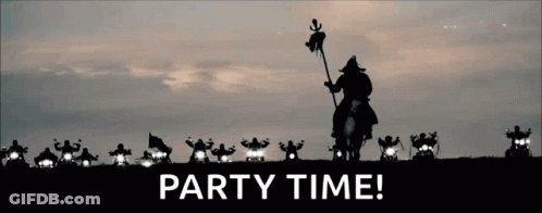 A Silhouette Of A Man Riding A Horse With The Words Party Time Above Him GIF