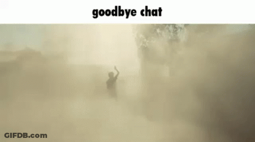 A Silhouette Of A Man Standing In A Foggy Field With The Words `` Goodbye Chat '' Above Him . GIF