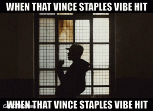 A Silhouette Of A Man Standing In Front Of A Window With The Caption " When That Vince Staples Vibe Hit " GIF