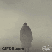 A Silhouette Of A Man Walking In The Fog With The Word Fargo On The Bottom GIF