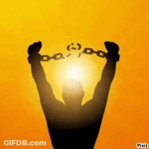A Silhouette Of A Man With Chains Around His Hands GIF