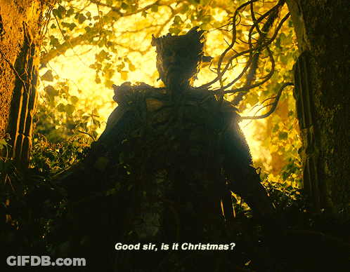 A Silhouette Of A Man With The Words Good Sir Is It Christmas On The Bottom GIF