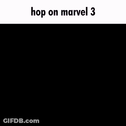 A Silhouette Of A Man With The Words Hop On Marvel 3 Below Him GIF