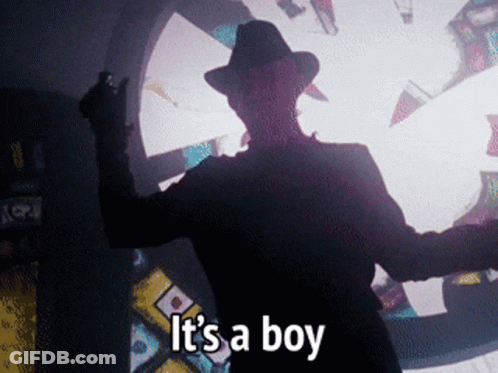 A Silhouette Of A Man With The Words It 'S A Boy Above Him GIF