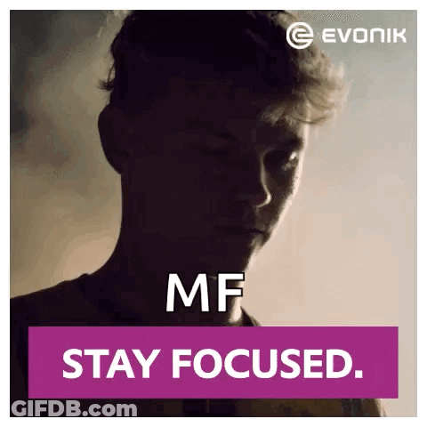 A Silhouette Of A Man With The Words `` Mf Stay Focused '' Written On It . GIF