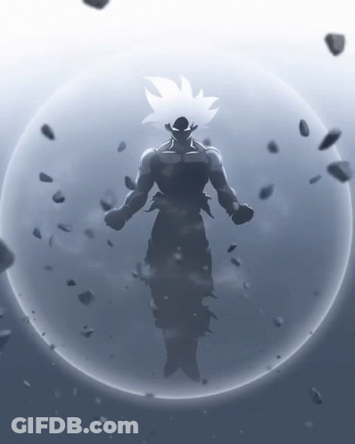 A Silhouette Of A Man With White Hair Standing In A Sphere GIF