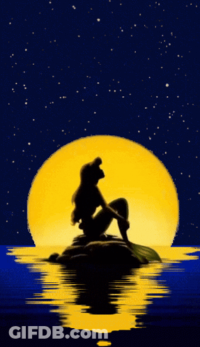 A Silhouette Of A Mermaid Sitting On A Rock Looking At The Moon GIF