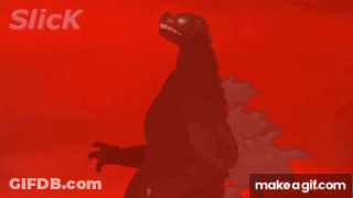 A Silhouette Of A Monster On A Red Background With The Words Slick Below It GIF