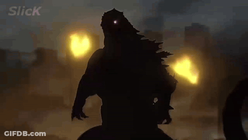 A Silhouette Of A Monster With Flames Coming Out Of Its Chest . GIF