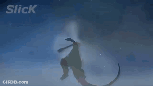 A Silhouette Of A Person And A Monster With The Word Slick In The Corner . GIF
