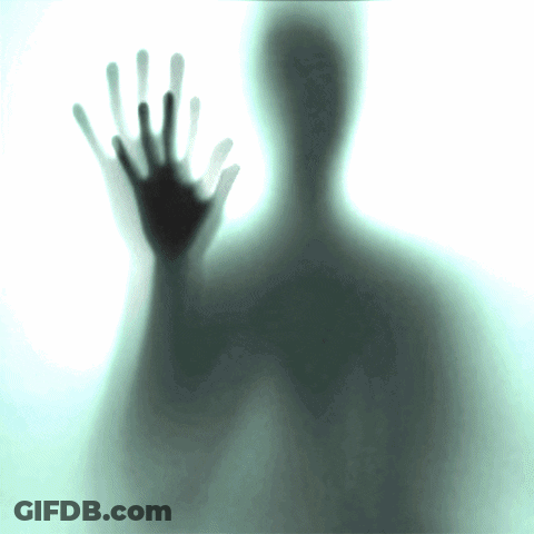 A Silhouette Of A Person Behind A Glass With Their Hands Up GIF