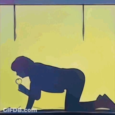 A Silhouette Of A Person Crawling On Their Knees With A Magnifying Glass GIF