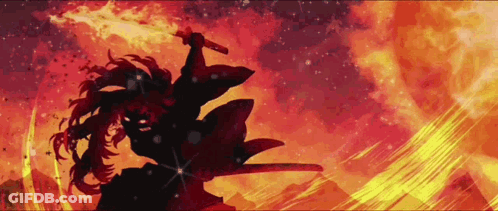 A Silhouette Of A Person Holding A Sword In Front Of A Firestorm . GIF