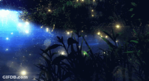 A Silhouette Of A Person In A Dark Forest With A Blue Sky In The Background GIF