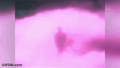 A Silhouette Of A Person Is Walking Through A Pink Foggy Field . GIF