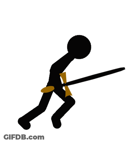 A Silhouette Of A Person Running With A Sword In Their Hand GIF