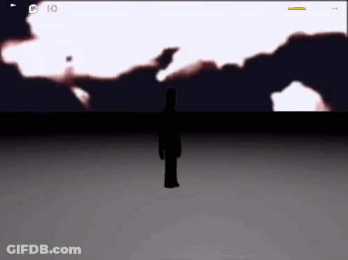 A Silhouette Of A Person Standing In A Dark Room With A Cloudy Sky In The Background . GIF