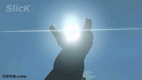 A Silhouette Of A Person Standing In Front Of The Sun With The Word Slick Above Them GIF